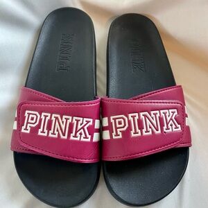 Women's Victoria's Secret PINK Logo Magenta Single Strap Slides Flip Flops Sz 9